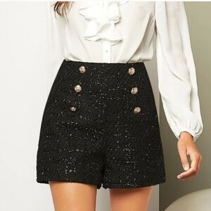Chic Black High Waist Tweed Shorts